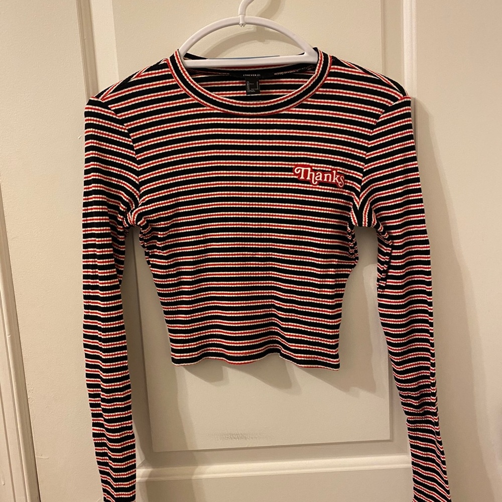 “Thanks” long sleeve, striped crop top